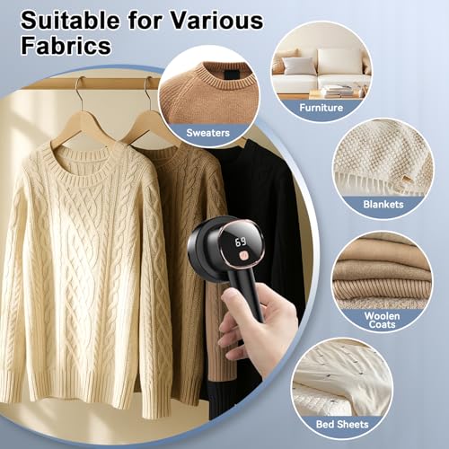 Rechargeable Fabric Shaver, 6-Leaf Blades, LED Display, 3 Speeds - color: Black