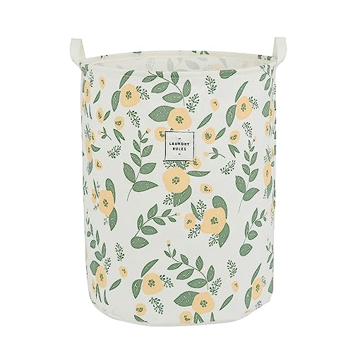 Large Foldable Laundry Basket Organizer Holder portable tall collapsible laundry hamper nusery Storage Basket Bin with Handles Closure (Waterproof Lining, Floral Green Orange) - color: Floral Green Orange