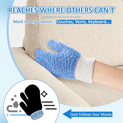 MIG4U Microfiber Dusting Gloves House Cleaning Glove for Blinds, Windows, Shutters, Furniture, and Car, Reusable Lint-Free Blue 2 Pairs S/M - color: Blue Mitten + Gloves