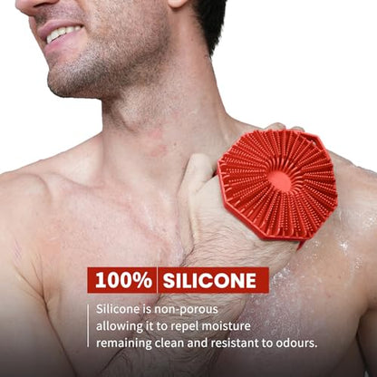 iTokGoK® Silver-Infused 2-in-1 Silicone Body Scrubber, Double-Sided Design Body Brush Silicone Body Scrubber Exfoliating Body Brushes for All Skin for Showering, Lathers Well- Red - color: Red