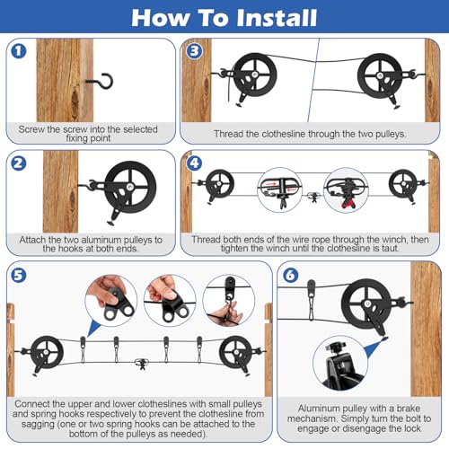 150ft Black Clothesline Pulley Kit with Aluminum Brake Pulleys - size: 150FT Black