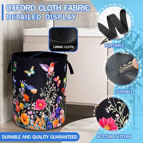 Hummingbird Flowers Laundry Basket Oxford Cloth Butterflies Laundry Hamper - color: Hummingbird Flowers