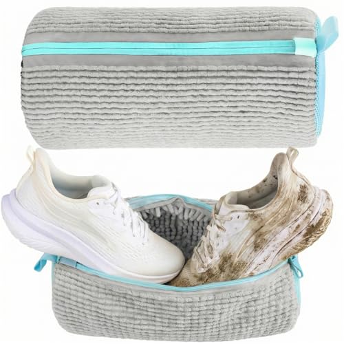 Shoe Washing Bag for Washing Machine, Reusable Laundry Bag for Sneakers, Socks, Gym Shoes Fast Wash, Travel, Dorm Room Essentials (Grey) - color: Grey