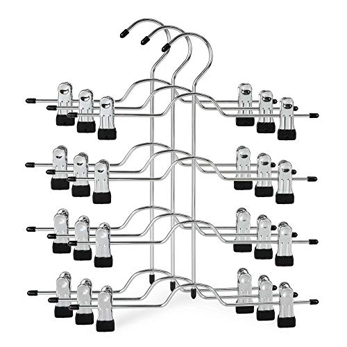 TOPIA HANGER 4 Tier Metal Skirt Hangers with Clips 80% Space Saving 3 Pack - color: Black, size: 3 Pack