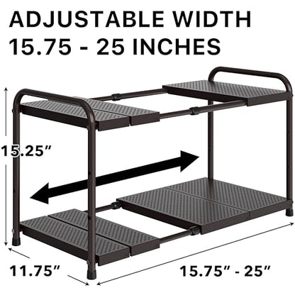 Simple Houseware Under Sink 2-Tier Heavy Duty Expandable Organizer, Bronze - color: Bronze