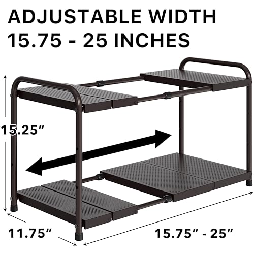 Simple Houseware Under Sink 2-Tier Heavy Duty Expandable Organizer, Bronze - color: Bronze