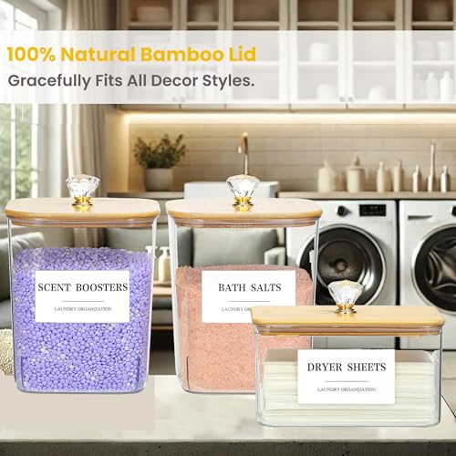 3 Pack Large Laundry Powder Container and Dryer Sheet Holder with Airtight Lid, Clear Plastic Laundry Pods Container for Laundry Room with Scoops, 12 Lables - color: 3 Pack with Printed Labels