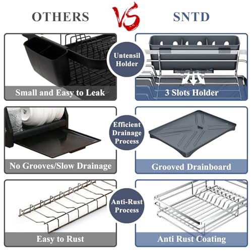 SAYZH Dish Drying Rack for Kitchen Counter with Utensil Holder, Silver - color: Silver