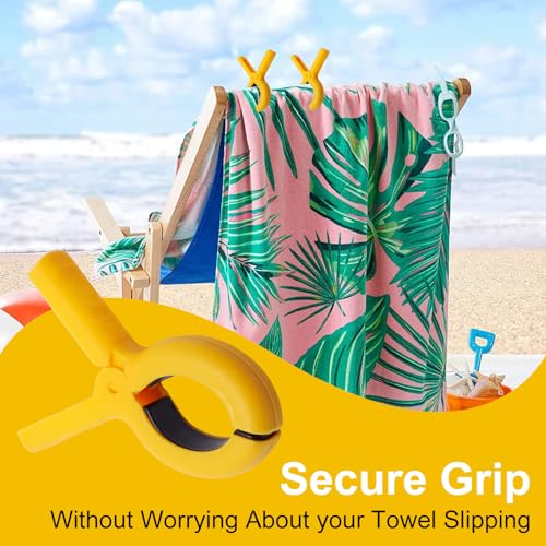 12 Pcs Beach Towel Clips for Beach Chairs, Heavy Duty Plastic Clothes Pins for Cruise & Pool, Windproof Beach Chair Clips for Towels, 4 Colors