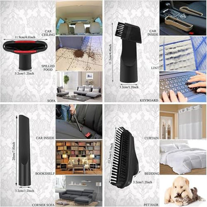 Universal Vacuum Attachments & Brushes Kit - Hardwood Floor Vacuum Brush Head Attachment & Shop-vacs Accessories - Universal Vacuum Hose Adapter Kit & Dryer vent Flexible Crevice Attachment