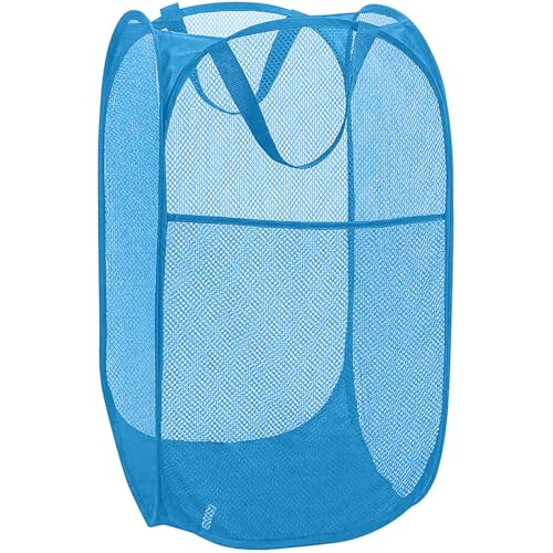Mesh Pop Up Laundry Hamper, Collapsible Laundry Baskets, Foldable Dirty Clothes Hampers for Bathroom, College Dorm, Travel (Ash Blue) - color: Ash Blue - 1pcs