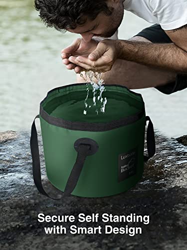 Luxtude Collapsible Bucket with Handle, Portable 5 Gallon Bucket for Camping, Fishing, Beach, Gardening, RV & Outdoor Emergency, Heavy-Duty & Ultra Lightweight Water Storage Container - color: Green