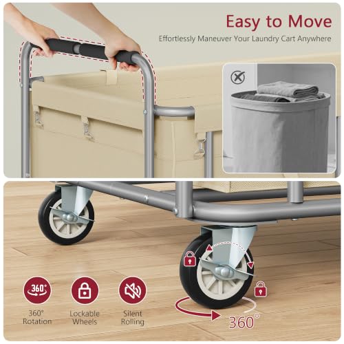 Tajsoon Large Laundry Cart with Wheels 450L, Large Laundry Basket, Kahki - color: Khaki, size: 1 Bag