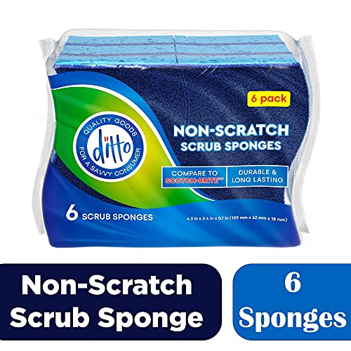 Ditto Non-Scratch Scrub Sponges (6 Pack) - Durable and Long Lasting - Safe On All Surfaces… - color: Blue