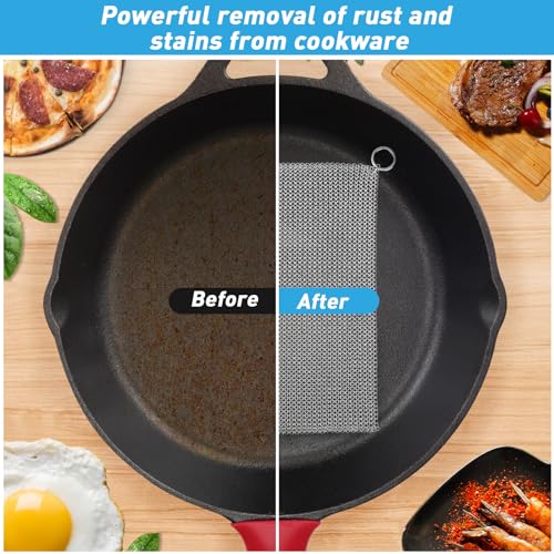 Cast Iron Cleaner & Chainmail Skillet Scrubber - 14''x14'' 3.8mm Small Ring, 316L Stainless Steel Interlocking Mesh Sheet, Flexible Chainmail Panel, Fine Linked Ring Fabric, Woven Ring Net - size: 14''x14''