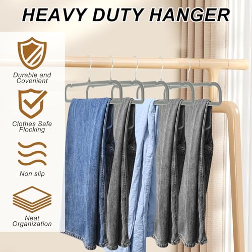 Pants Hangers Space Saving, 30 Pack Velvet Hangers for Closet with 30 Hooks, Strong Durable Non Slip Slim Clothes Hanger, Ultra Soft Flocked Hanger for Pants, Shirts, Bra, Shorts (Grey) - color: Gray