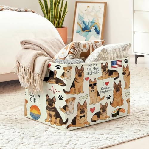 German Shepherd Dog Foldable Laundry Basket Hamper with Handles, 56L Large Capacity Toy Storage Organizer, Collapsible Clothes Hamper for Home Decor and Bedroom Organization. - color: German Shepherd Dog