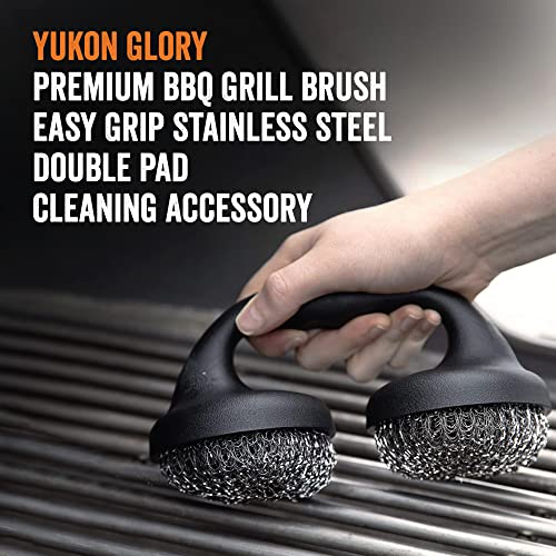 Yukon Glory BBQ Grill Brush, Double Stainless Steel Cleaning Pads