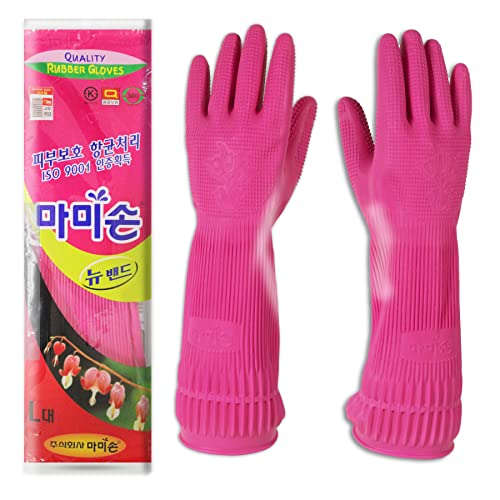 Mamison Kitchen Rubber Gloves New Band, 1 Pair, Large, Made in Korea - size: Large