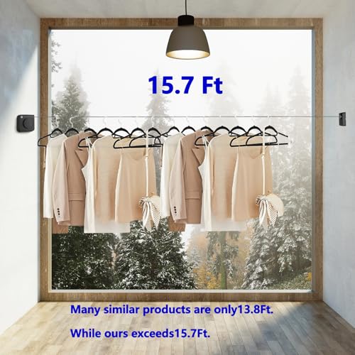 15.7Ft Retractable Clothesline Indoor is Also an Anti-sag Retractable Clothesline Outdoor,Stainless Steel Wire Laundry line Retractable for Drying Clothes ，with 12 Clip (Black) - color: Black