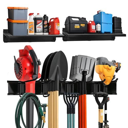 TIDYME Garage Tool Organizer Wall Mount 64", 2 Shelves & 4 Double Hooks - size: 64" (2 Shelves)