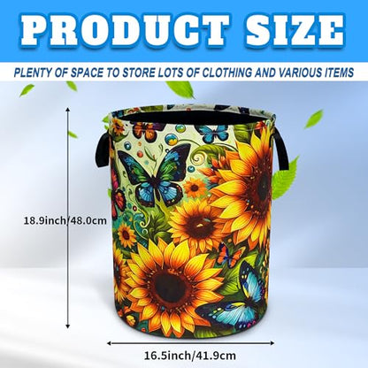 Butterfly Sunflower Laundry Basket Foldable Oxford Cloth 18.9 x 16.5 Inch - color: Beautiful Butterfly Sunflower