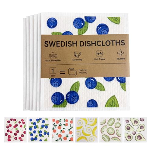 Kitchen Towels Swedish Dishcloths - 6 Count Reusable Paper Towels Washable, Cellulose Sponge Dish Towels for Kitchen Cleaning, Ultra Absorbent Odor Free Eco Friendly Biodegradable Cleaning Rags - color: White