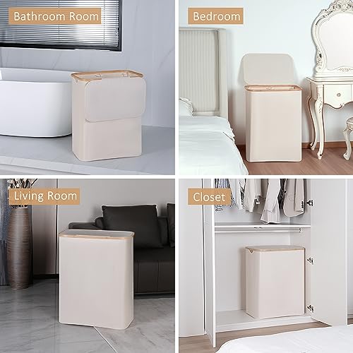 IEGrow Laundry Hamper with Lid,150L Laundry Basket with 2 Mesh Bags,Beige - color: Beige, size: 150L