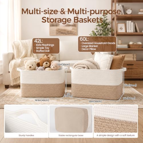 OIAHOMY Woven Storage Basket, Large Baskets for Organizing Brown - color: Brown, size: 16.5"x13"x12"