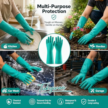 15 Mil Chemical Resistant Nitrile Gloves, Latex free Durable Cleaning Gloves, Resist Acid, Alkali, Solvent and Oil - color: 5 Pair-green, size: Medium