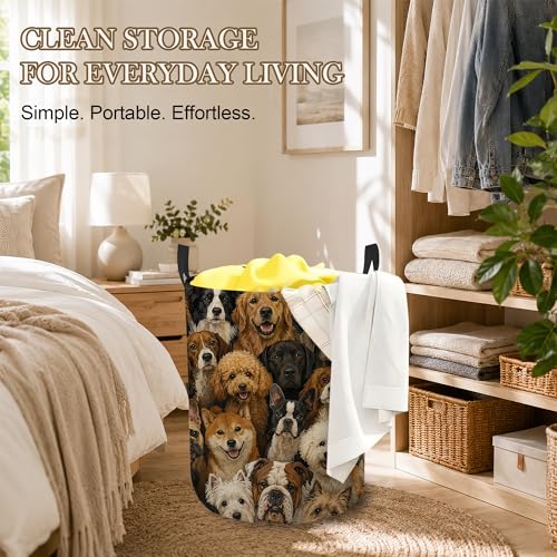 Laundry Hamper, Retro Dog Collapsible Cute Dog Laundry Baskets Waterproof Oxford Cloth With Handles, Clothes Storage Bucket For Bathroom/Bedroom 16" x 20.8" - color: Retro Dog