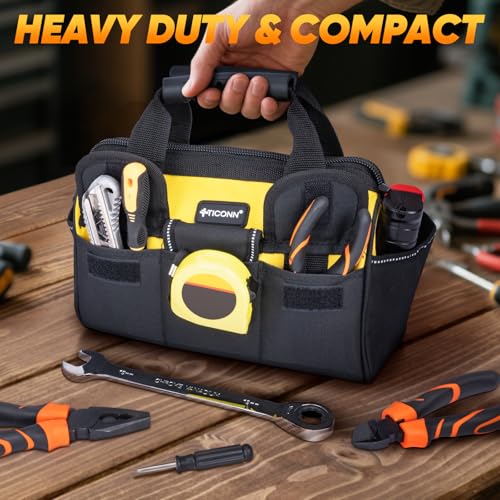 TICONN Heavy Duty Tool Bag Organizer, Portable Tool Box with Shoulder Strap - color: Yellow, size: 12" Standard Base