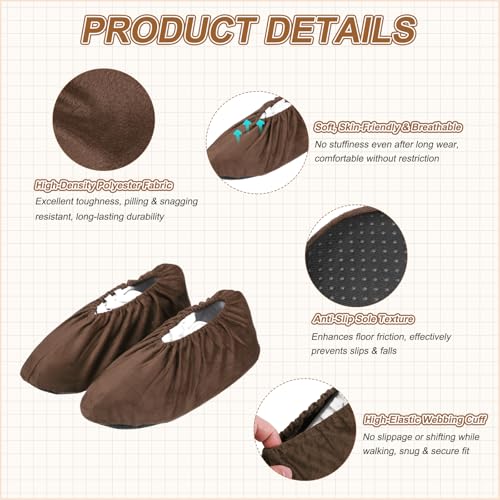 PATIKIL Reusable Shoe Covers, Non-Slip Shoe Protectors Covers Polyester Washable Foot Boot Covering - color: Brown, size: 13 inch