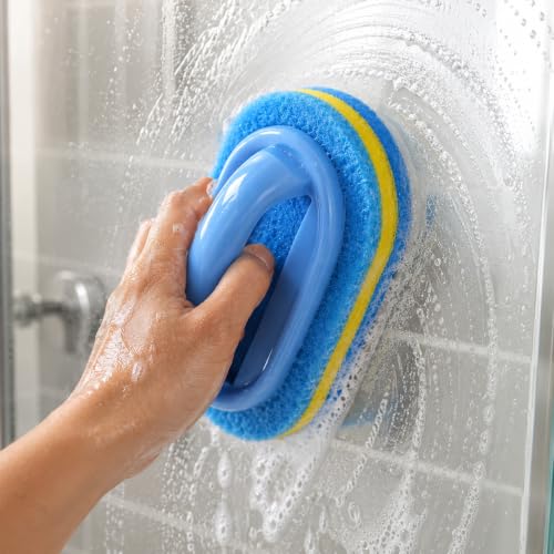 Bath Cleaning Brush, Grip Handle Scrubber for Tile & Sink, Blue - color: Blue