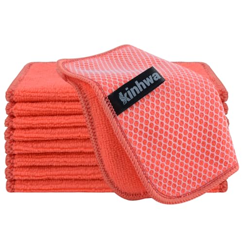 KinHwa Dish Cloths for Washing Dishes with Scrub Side, Microfiber Dish Rags - color: Red, size: 7inchx7inch