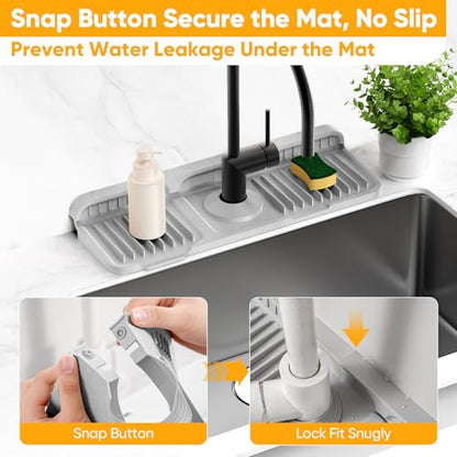 14.6 inch Faucet Mat for Kitchen Sink Splash Guard[7° Slope Fast Self-draining][Snap Lock Fit] Kitchen Sink Area Water Splash Guard Behind Faucet Draining Mat - color: Light Gray, size: 14.6" x 5.5"