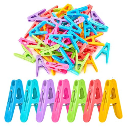 56 PCS Clothespins Plastic Small Clips 2 inch Clothes Pins 7 Colors - color: 7 Colors
