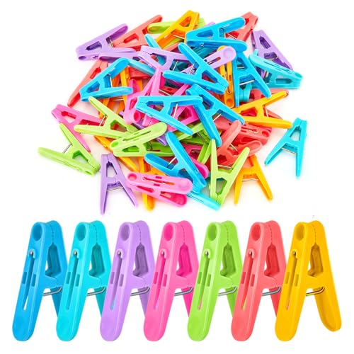 56 PCS Clothespins Plastic Small Clips 2 inch Clothes Pins 7 Colors - color: 7 Colors