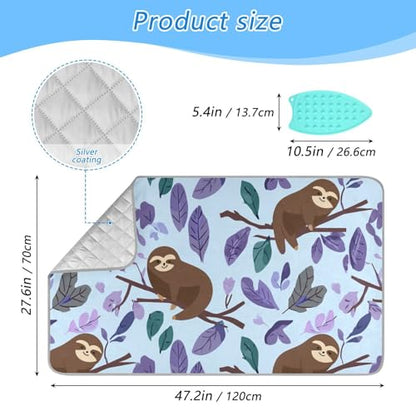 Ironing Mat Pad for Table Portable Travel Iron Blanket Ironing Board Covers Pressing Mat Heat Press Pads 27.6x47.2 Inches Cartoon Sloths Branch Purple60 - color: Cartoon Sloths Branch Purple60