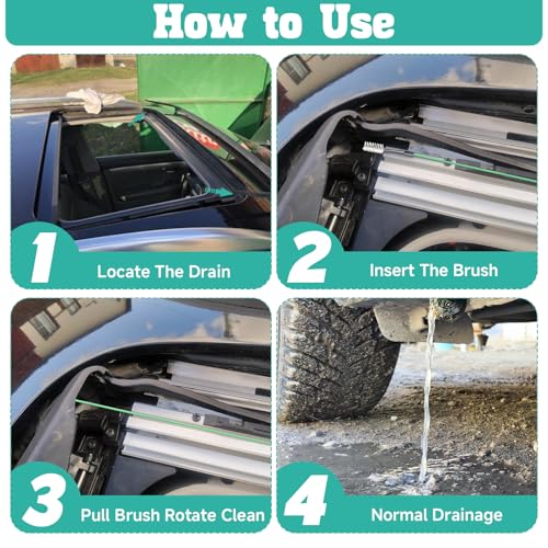 Homakover 5 Pcs Car Sunroof Drain Cleaning Tool Kit, 16.4ft Long Flexible Tube Cleaning Brush, Windshield Wiper Drain Hole Brush Pipe Cleaners for Windshield Wiper Trunk Door AC Line Pipe Unclogging