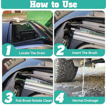 Homakover 5 Pcs Car Sunroof Drain Cleaning Tool Kit, 16.4ft Long Flexible Tube Cleaning Brush, Windshield Wiper Drain Hole Brush Pipe Cleaners for Windshield Wiper Trunk Door AC Line Pipe Unclogging