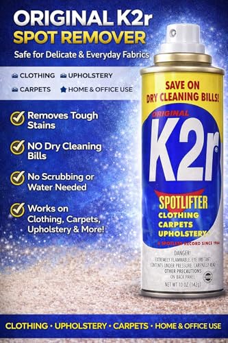 K2R SpotLifter Spot Remover Spray – Quick-Drying Stain Remover for Clothing, Carpets, Upholstery & Wallpaper – Built-In Brush Cap for No-Mess Touch-Ups – 10oz (1, 1) - size: 10 Fl Oz (Pack of 1)