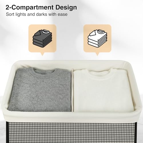 STO STO 2 Section Laundry Hamper with Lid, 140L Steel-Frame Double Laundry Hamper with Removable Washable Liner, Breathable Large Laundry Basket for Bedroom, Bathroom, Laundry Room, Dorm, Closet - size: 2-Section