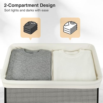 STO STO 2 Section Laundry Hamper with Lid, 140L Steel-Frame Double Laundry Hamper with Removable Washable Liner, Breathable Large Laundry Basket for Bedroom, Bathroom, Laundry Room, Dorm, Closet - size: 2-Section