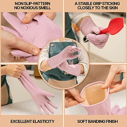 MAMISON 3 Pairs Colorful Reusable Waterproof Household Dishwashing Cleaning Rubber Gloves, Non-Slip Kitchen Glove - size: Large
