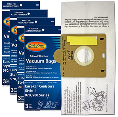 Envirocare Replacement Micro Filtration Vacuum Cleaner Dust Bags made to fit Eureka Style T canisters 12 bags