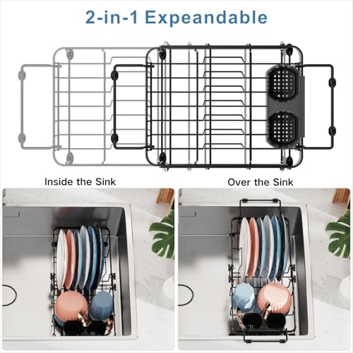 iSPECLE Small Sink Dish Drying Rack - 9.1" W Expandable for RV Apartment - color: Black, size: 9.1" W | Fits Sink 13" - 19" L