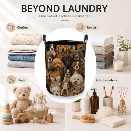 Laundry Hamper, Retro Dog Collapsible Cute Dog Laundry Baskets Waterproof Oxford Cloth With Handles, Clothes Storage Bucket For Bathroom/Bedroom 16" x 20.8" - color: Retro Dog