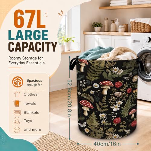 Mushrooms Laundry Basket with Handles,Herbs Berries Butterfly Foldable Oxford Laundry Hamper,Collapsible Clothes Storage Basket for Laundry Room/Bathroom/Bedroom/Dormitories 20.8 x 16 Inches - color: Mushrooms Herbs Berries Butterfly