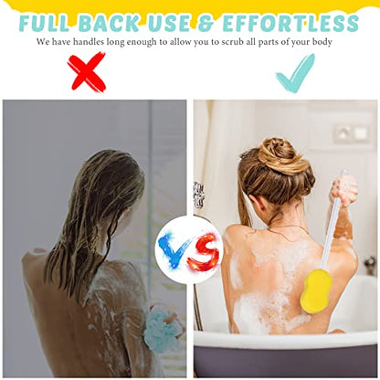 Long Handled Sponge 22.4'' Back Scrubber for Shower, Yellow - color: Yellow